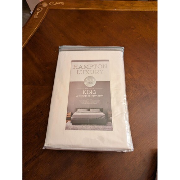 Hampton House King Sheet Set 4pcs White Pillow Cases100% Cotton Sateen 500 TC - Picture 4 of 7